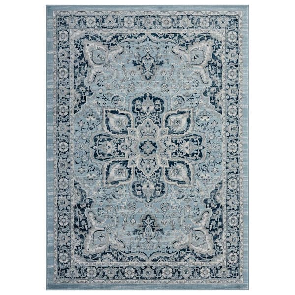 LUXE WEAVERS Olimpia Collection Oriental Medallion Floral Blue 8 ft. x 10 ft. Polypropylene Area Rug