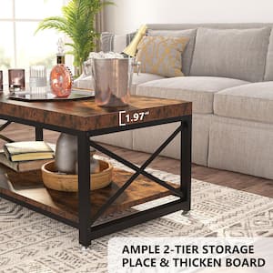 Kerlin 44 in. Rustic Brown Rectangle MDF Coffee Table with Storage Shelf for Living Room