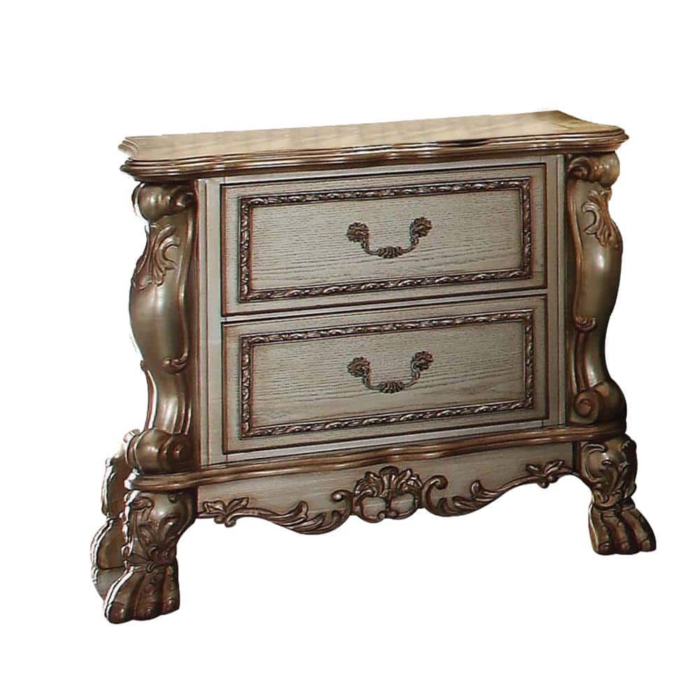 Gold and Bone White Traditional 2-Drawer Wooden Nightstand