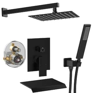 10 in. Single Handle 3-Spray Tub and Shower Faucet with 2.5 GPM with Shower Head in Matte Black (Valve Included)