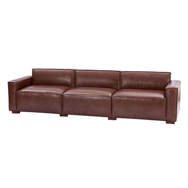 JAYDEN CREATION Inachus 110 in.W Square Arm Genuine Leather Modular Straight Sofa in Brown