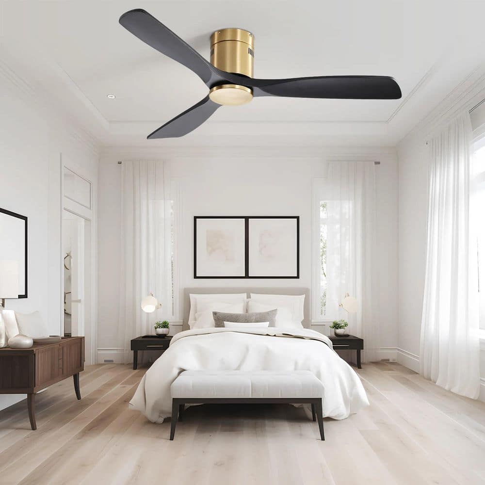 52 in. Gold Indoor Flush Mount Ceiling Fan with Remote Control and DC Motor for Living Room price history on PriceWatchPro