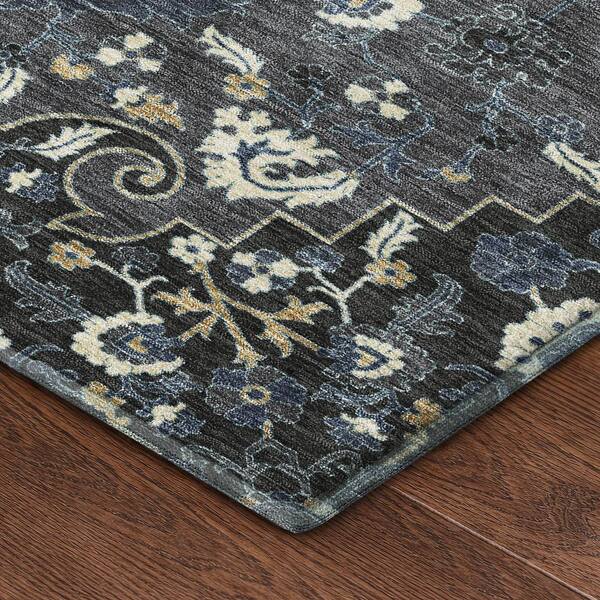 Mayfield Premium Machine Washable Abstract AMF2463 Black 8 ft. x 8 ft. Round Rug
