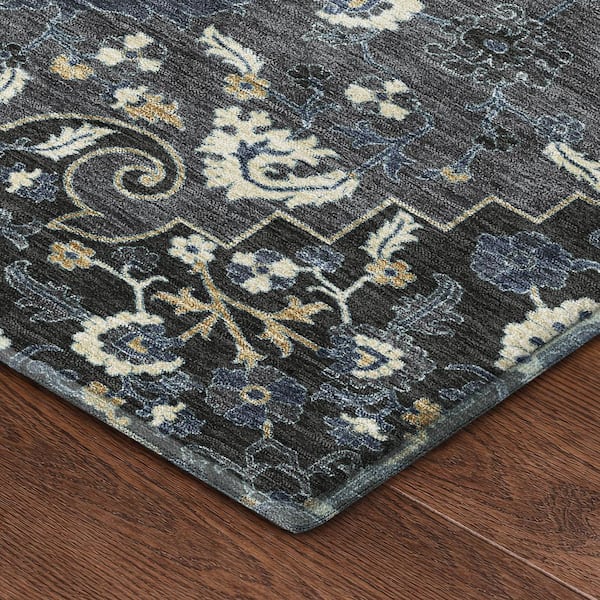 Mayfield Premium Machine Washable Abstract AMF2463 Black 9 ft. x 12 ft. Area Rug