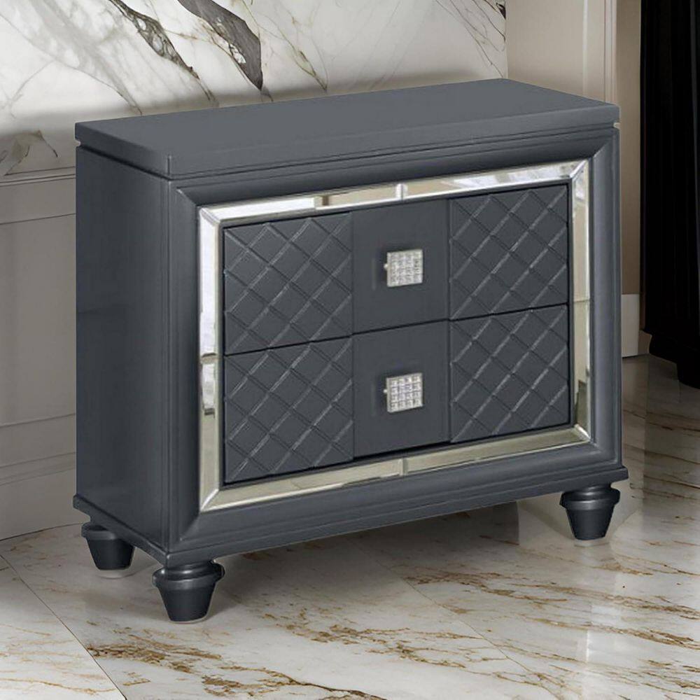 Gray 2 Drawer 18 in. W Nightstand with Sturdy Knob Pulls