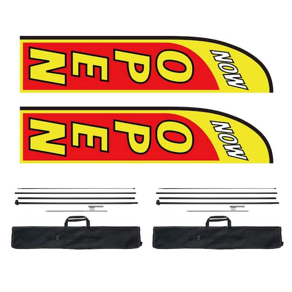 Open Flags with Pole Kit, 16.3 ft. Aluminum Alloy Flagpole, Fiberglass, 2 Flags, 2 Poles, 2 Ground Stakes, Easy Setup