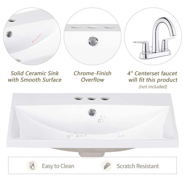 Flynama 24 in . Bathroom Sink in White JY-WF287736AAK - The