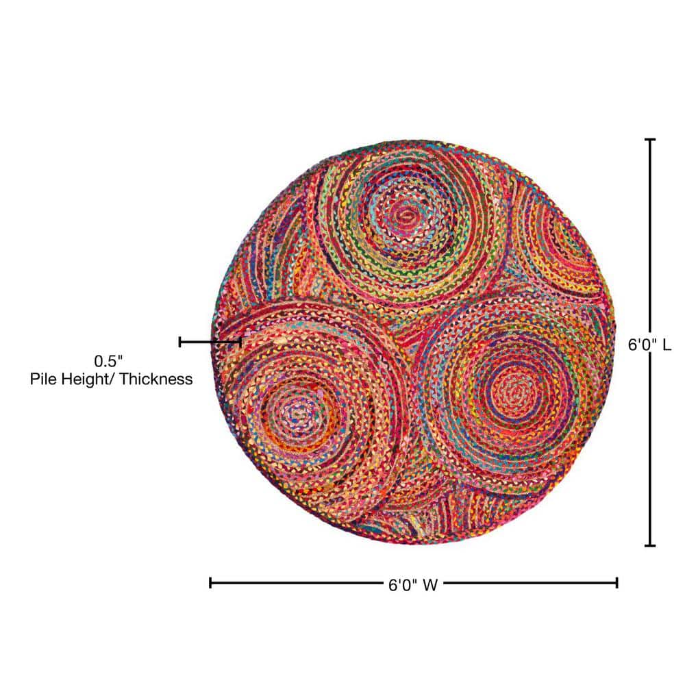 Boho-Chic Cape Cod Round Red Cotton Area Rug - 72" Diameter