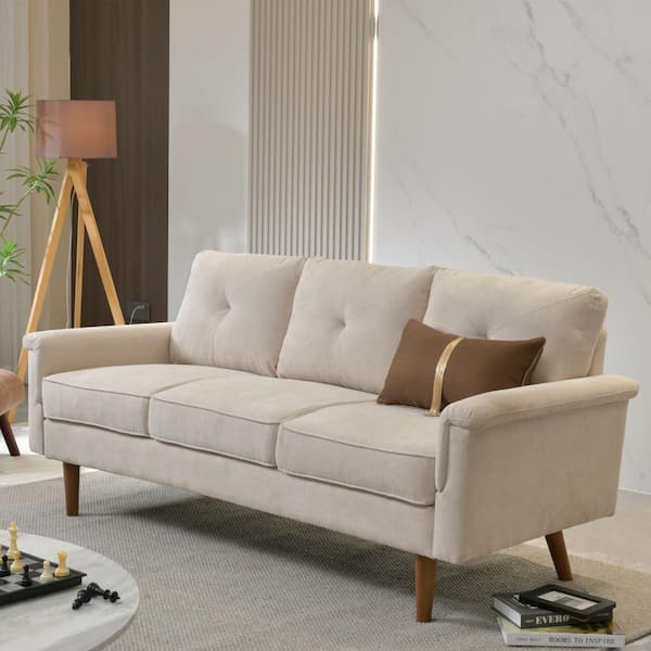 Allwex Zephyr 72in. Straight Arm Polyester Fabrics Modern Rectangle 3-Seater Upholstered Sectional Sofa in. Beige