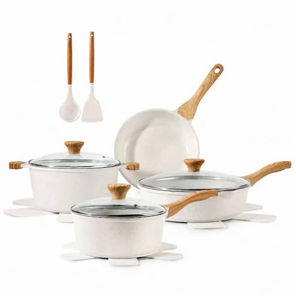 13-Piece White White Nonstick Ceramic Cookware Set with Stay-Cool Handles, Induction Compatible, PFAS Free