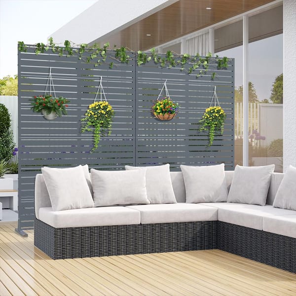 1-Piece 72 in. x 47 in. Rectangle Grey Metal Privacy Screen Outdoor Decorative Art Panel
