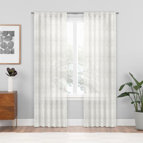 Home Decorators Collection Geo Clip White Geometric Pattern Polyester 54 in. W x 84 in. L Sheer Single Rod Pocket Curtain Panel