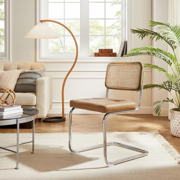 Basque Light Brown Wood Side Chair with Camel Cushion