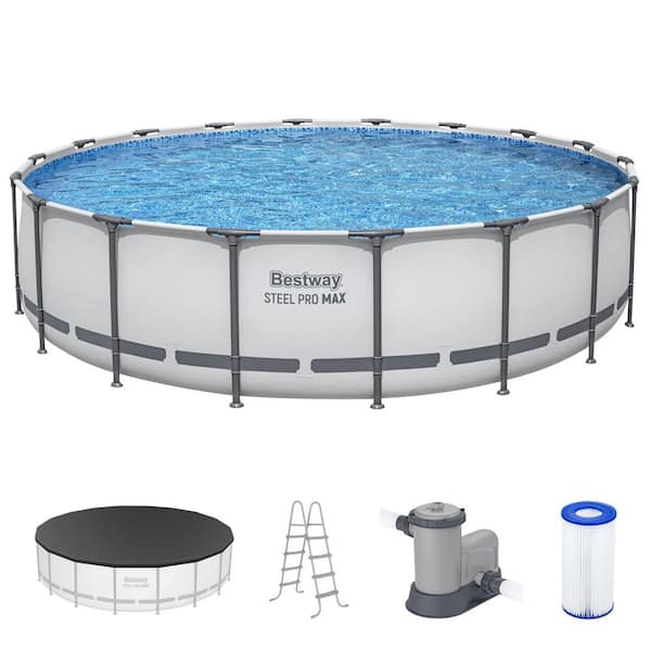 Pro MAX 18 ft. x 18 ft. Round 48 in. Deep Metal Frame Above Ground Swimming Pool with Pump & Cover