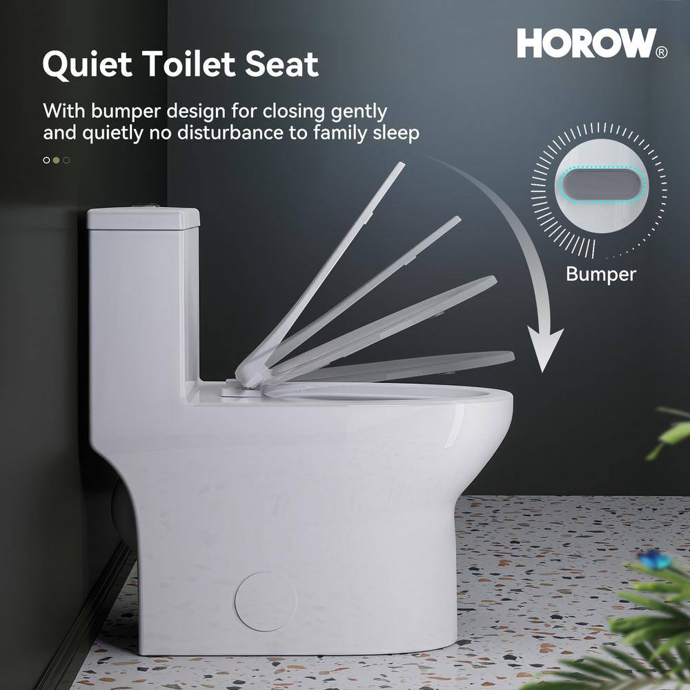 White Ceramic Dual Flush Elongated One-Piece Toilet
