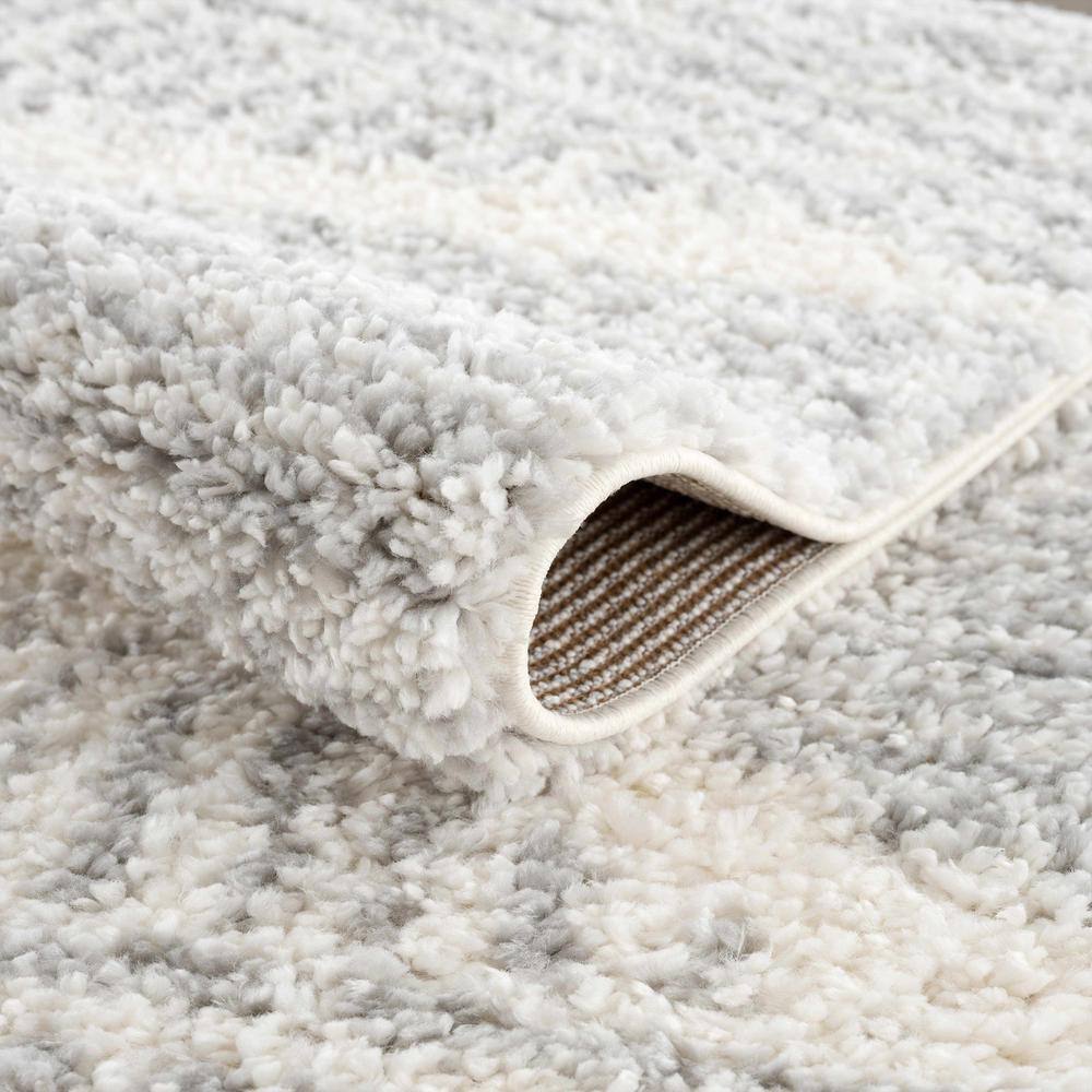 Gray and Cream Shaggy Runner Rug with Plush Pile