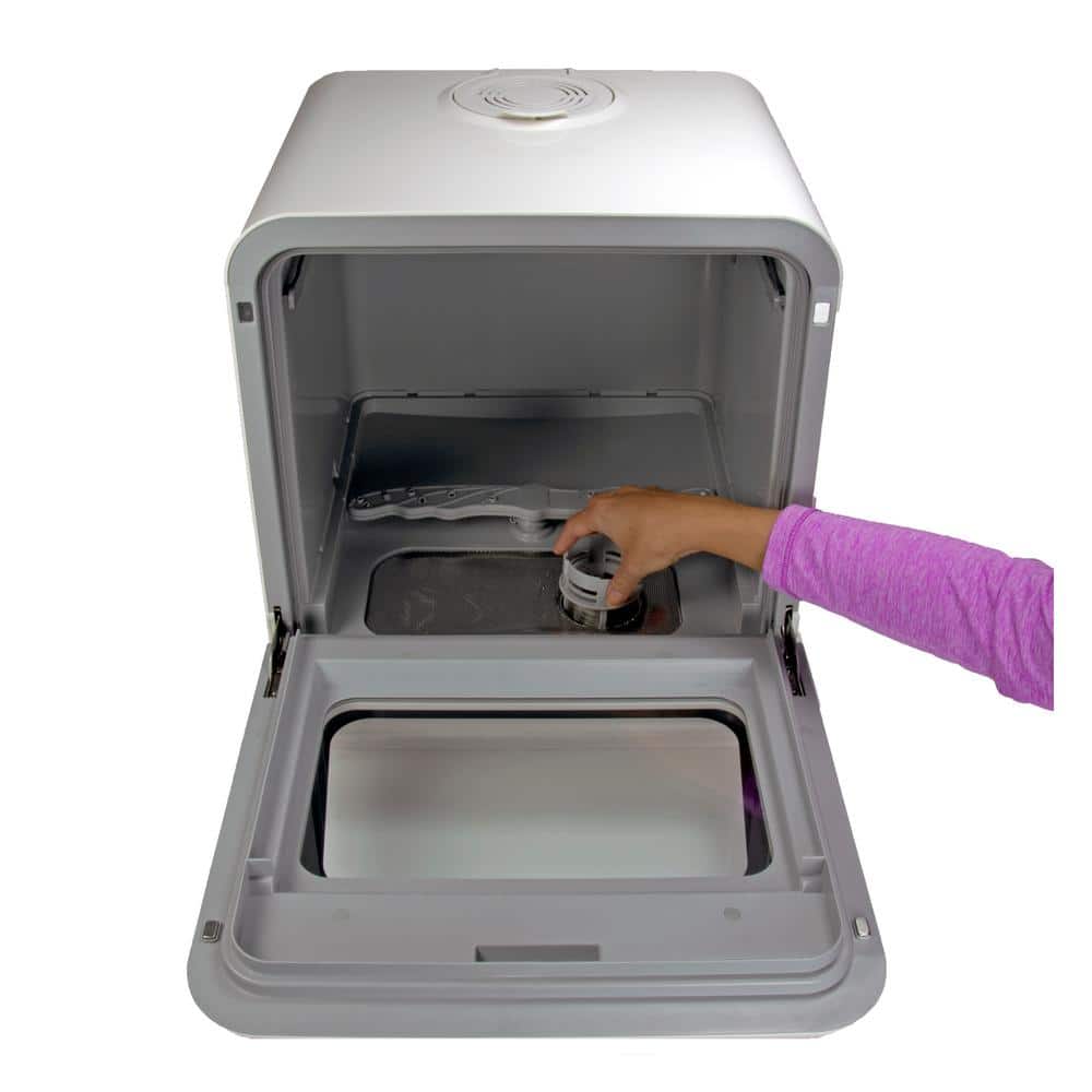 White Compact Countertop Dishwasher with Digital Display