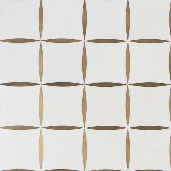 Ivy Hill Tile Maiden Golden 11.81 in. x 11.81 in. Polished Marble and Brass Wall Mosaic Tile (0.96 sq. ft./Each)
