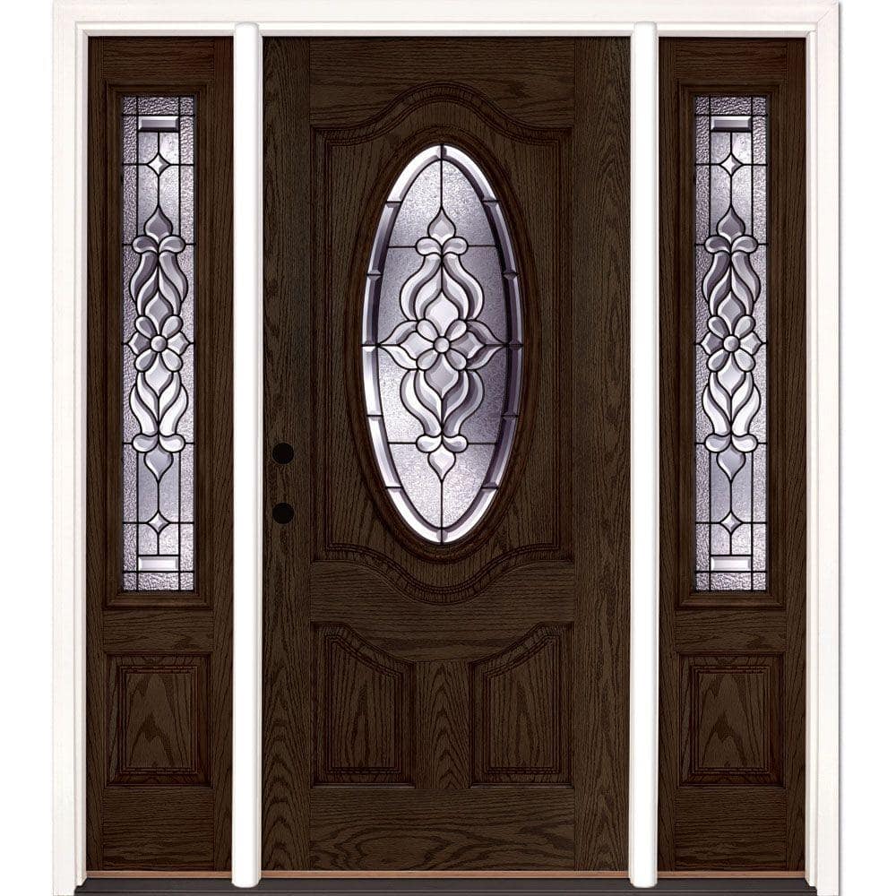 63.5 in.x81.625 in. Lakewood Patina 3/4 Oval Lt Stained Walnut Oak Right-Ha