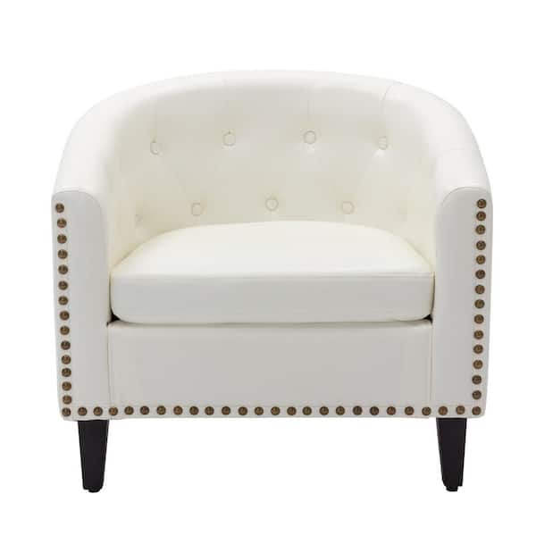 Urtr Modern White Nailhead Trim Pu, White Tufted Chair For Bedroom
