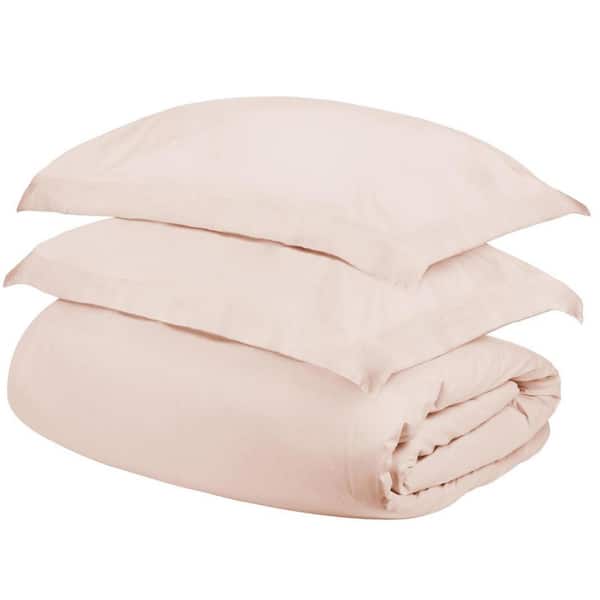 HomeRoots Pink Solid Color Twin Cotton Duvet Cover Set