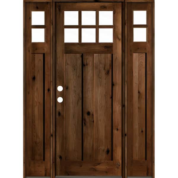 Krosswood Doors 70 in. x 96in. Craftsman Knotty Alder Provincial Stain Right-Hand 10-Lite Clear Wood Single Prehung Front Door/Sidelites