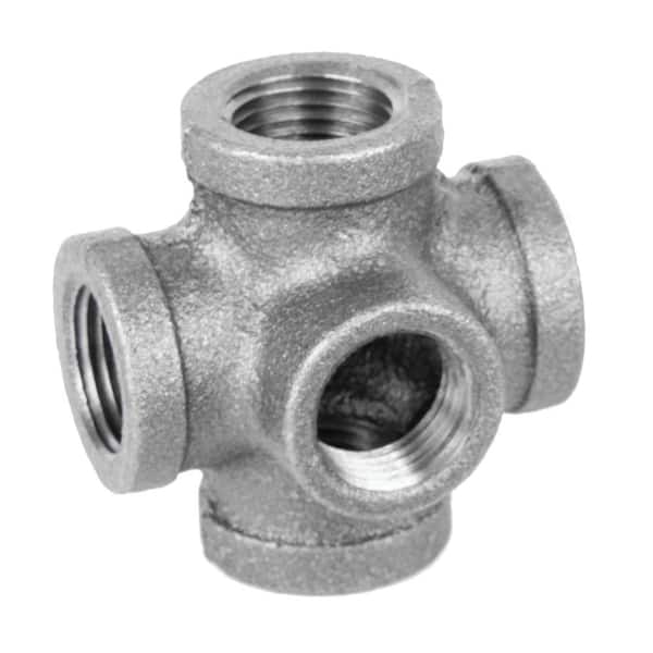 1/2 in. 5-Way Black Iron Cross with Side Outlet Industrial Steel Grey