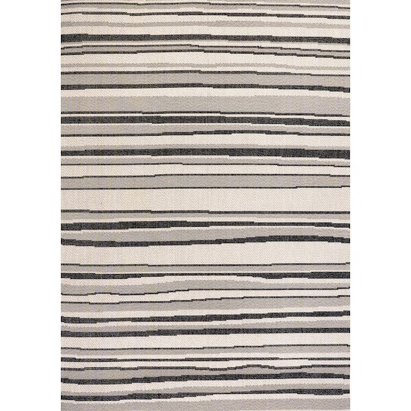 Castara Wavy Stripe Modern Cream/Dark Gray 4 ft. x 6 ft. Indoor/Outdoor Area Rug