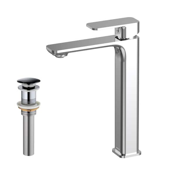 Karran Venda Single Handle Single Hole Vessel Bathroom Faucet with Matching Pop-up Drain in Chrome