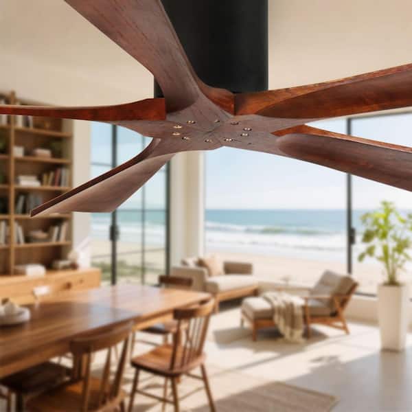 52 Inch Smart Indoor/Outdoor Solid Wood Flush Mount Standard Ceiling Fan in Black with DC Motor and 6 Speed Remote