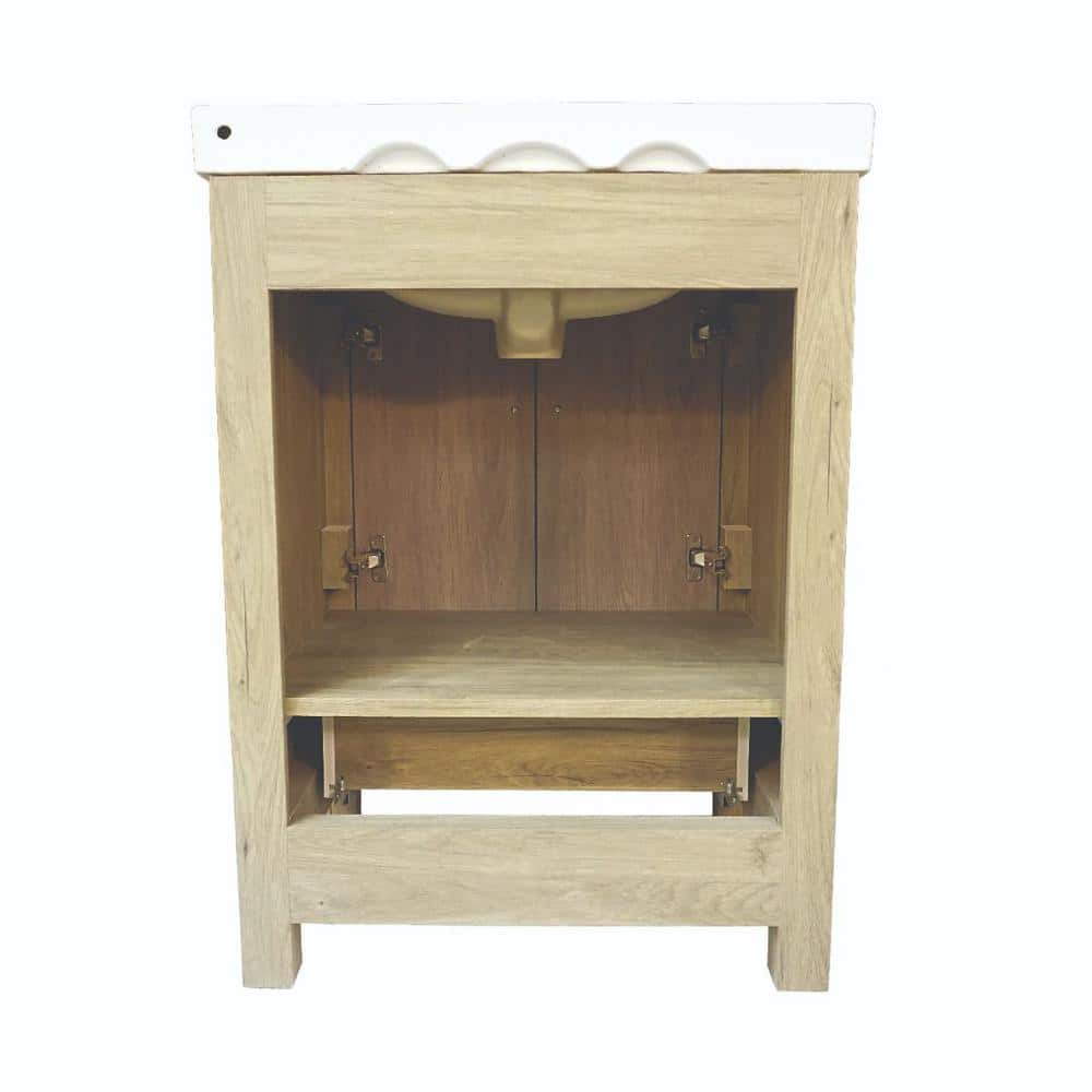 24'' Medium Brown PVC Freestanding Bathroom Vanity with Ceramic Top