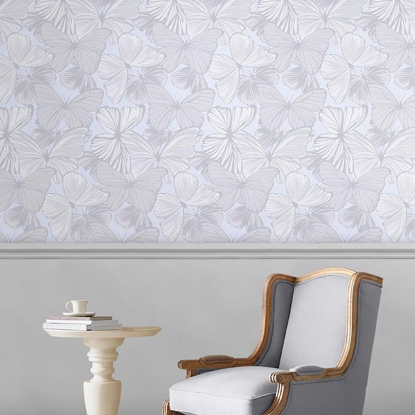 Butterfly Garden Sugared Grey Metallic Non Woven Removable Paste the Wall Wallpaper