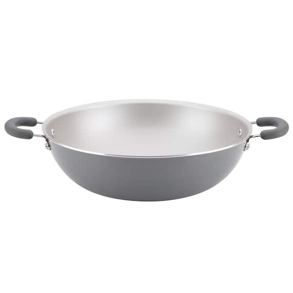 Rachael Ray 14.25 in. Gray Create Delicious Wok Aluminum Nonstick Shimmer