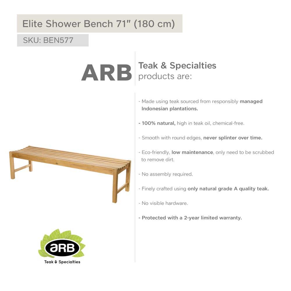 Elite 71" Natural Teak Outdoor Shower Bench