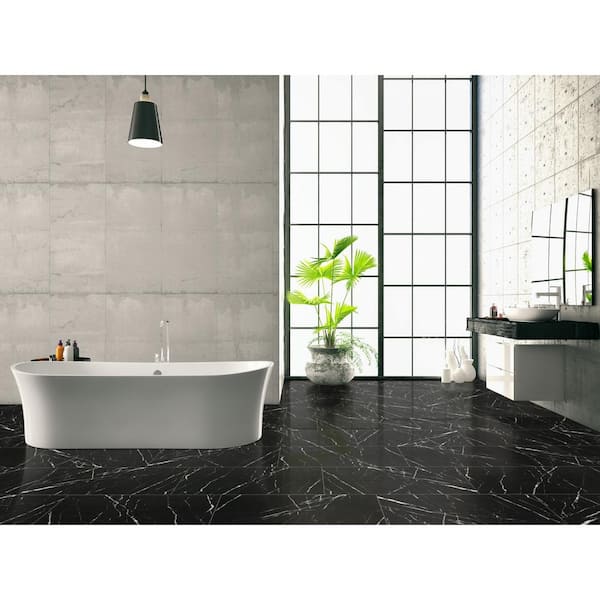 Aashini Black 16 in. x 32 in. Polished Porcelain Floor and Wall Tile (14.20 sq. ft./Case) Aashini Black 16 in. x 32 in. Polished Porcelain Floor and Wall Tile (14.20 sq. ft./Case)
