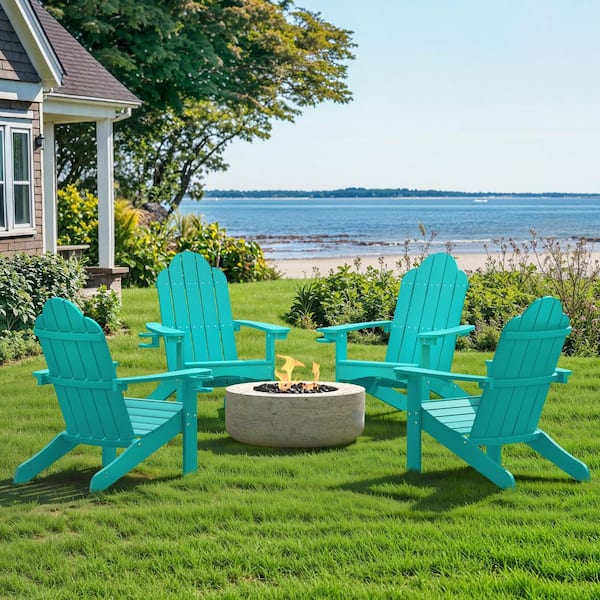 LUE BONA Phillida Aruba Blue Recycled Plastic Weather Resistant Reclining Outdoor Adirondack Chair Patio Fire Pit Chair(4pack)