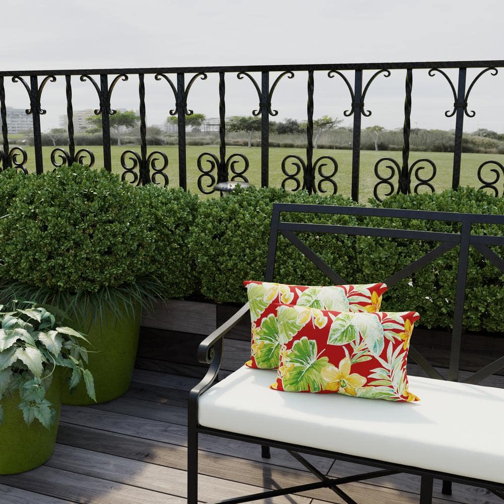 Beachcrest Poppy Red Floral Rectangular Outdoor Lumbar Pillows Set
