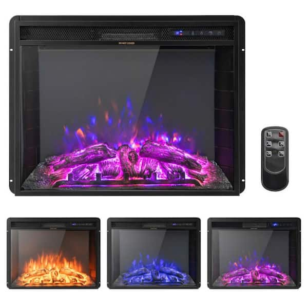 26 in. Recessed Electric Fireplace ETL Certificated Fireplace Insert Heater -with Adjustable Flame Brightness in Black