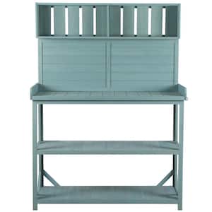 Carrie 65" Outdoor Potting Bench Table with 4 Shelves and Side Hook, Green