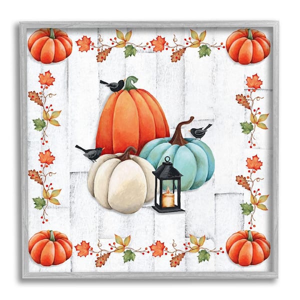 Stupell Industries Crows on Fall Pumpkins by Emma Leach 1 Piece Framed Graphic Print Nature Poster Art Print 12 in. x 12 in.