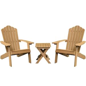 Aspen Teak Color 3-Piece Recycled Plastic Outdoor Patio Conversation Adirondack Chair Set with a Side Table
