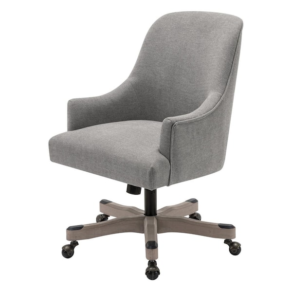 Bradwell Fabric Upholstered Office Chair in Fog with Rustic Wood Base