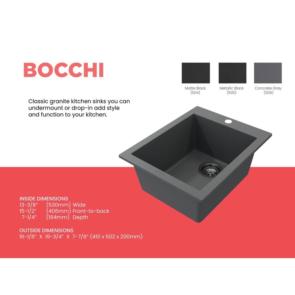 Concrete Gray Granite Single Bowl Bar Sink