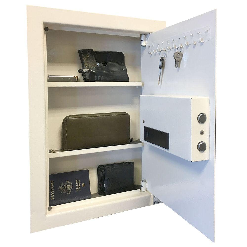 Small Beige Steel Wall Safe with Electronic Lock