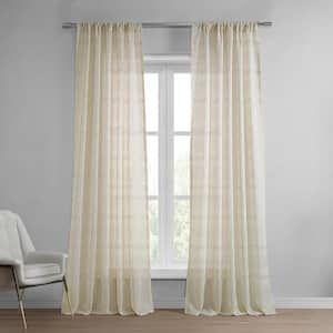 Polaris Tan Patterned Linen Sheer Curtain - 50 in. W x 96 in. L (1-Panel)