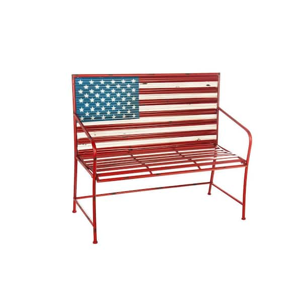 Evergreen American Flag 42 in. Corrugated Metal Outdoor Bench
