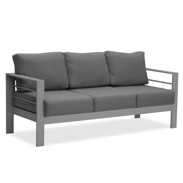 Unbranded 3-Seat Dark Gray Aluminum Outdoor Sofa,Modern Couch Sofa Chair with Dark Gray Cushions for Patio,Garden,Outdoor,Indoor