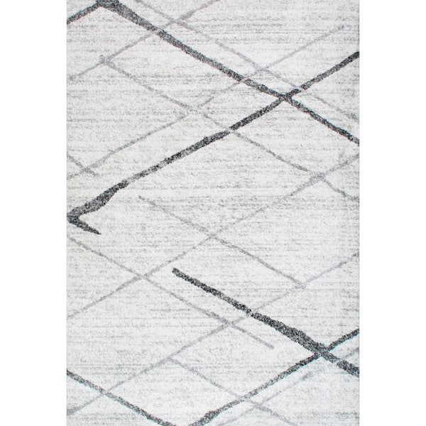 Thigpen Contemporary Stripes Gray 10 ft. x 14 ft. Living Room/Bedroom/Dining Room Area Rug