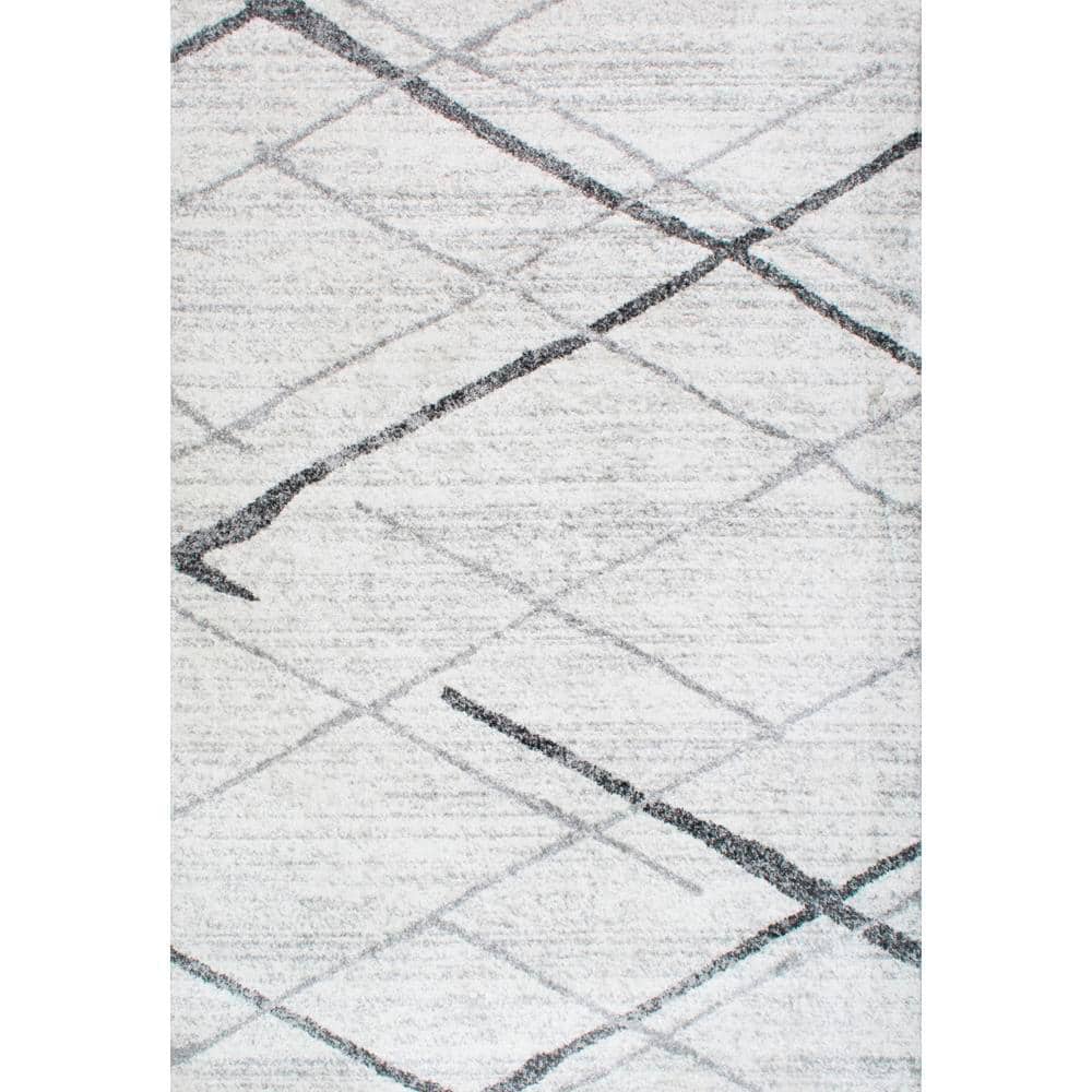 Thigpen Gray Abstract Lines 3x5 Area Rug with Non-Slip Backing