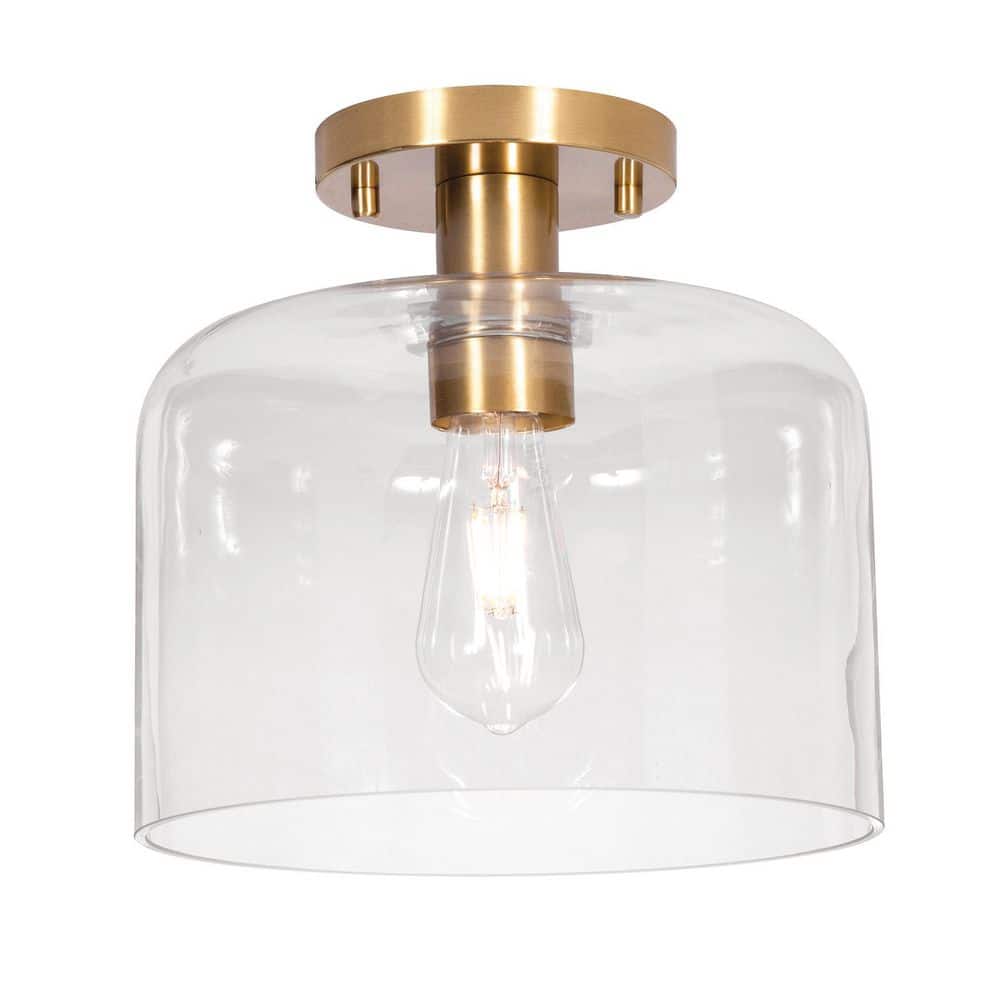 Elsa 10 in. 1-Light Light Antique Brass Modern Semi-Flush Mount with Clear Glass Shade price history on PriceWatchPro